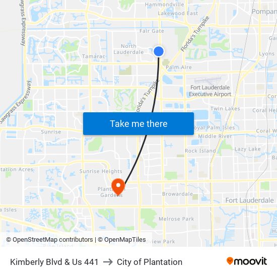 Kimberly Blvd & US 441 to City of Plantation map