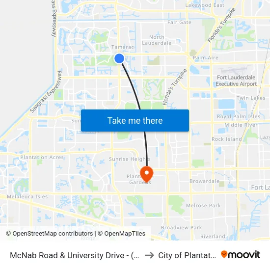 McNab Road & University Drive - (CVS) to City of Plantation map