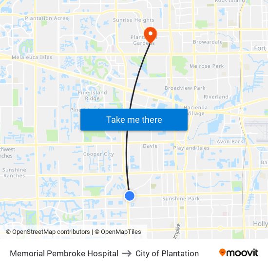 Memorial Pembroke Hospital to City of Plantation map