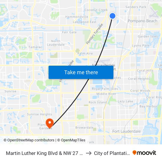 Martin Luther King Blvd & NW 27 Ave to City of Plantation map