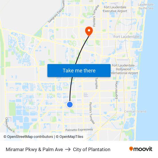 Miramar Pkwy & Palm Ave to City of Plantation map