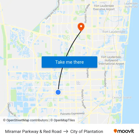 Miramar Parkway & Red Road to City of Plantation map