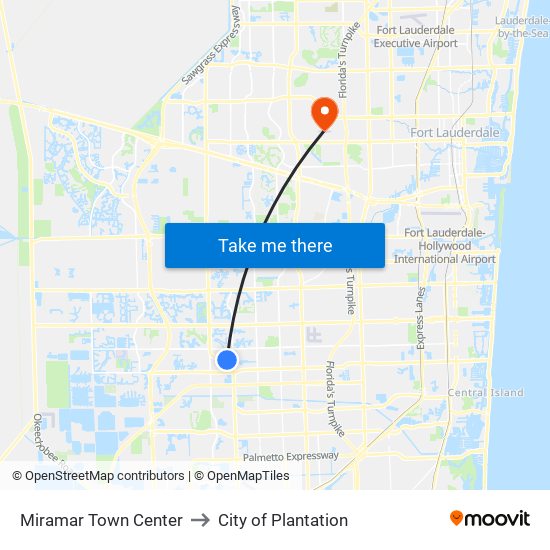Miramar Town Center to City of Plantation map