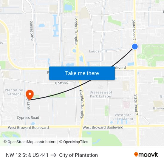 NW 12 St & Us 441 to City of Plantation map