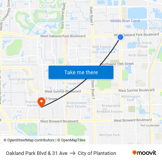 Oakland Park Blvd & 31 Ave to City of Plantation map