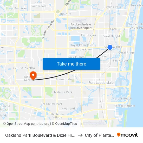 Oakland Park Boulevard & Dixie Highway to City of Plantation map