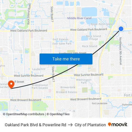 Oakland Park Blvd & Powerline Rd to City of Plantation map
