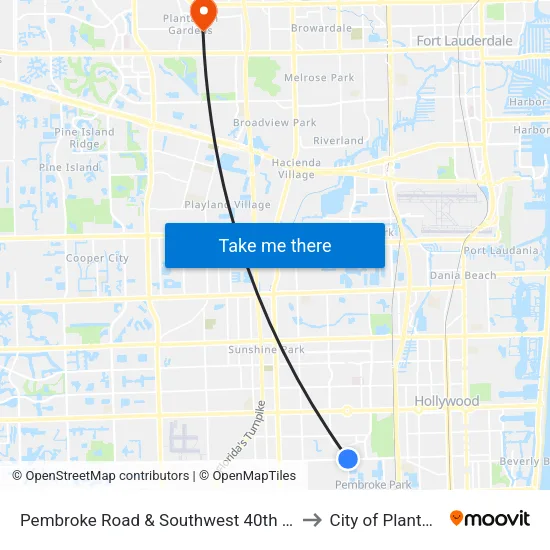 Pembroke Road & Southwest 40th Avenue to City of Plantation map