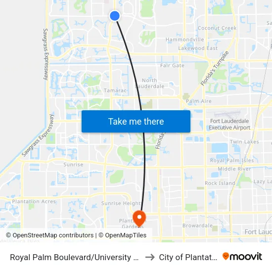Royal Palm Boulevard/University Drive to City of Plantation map