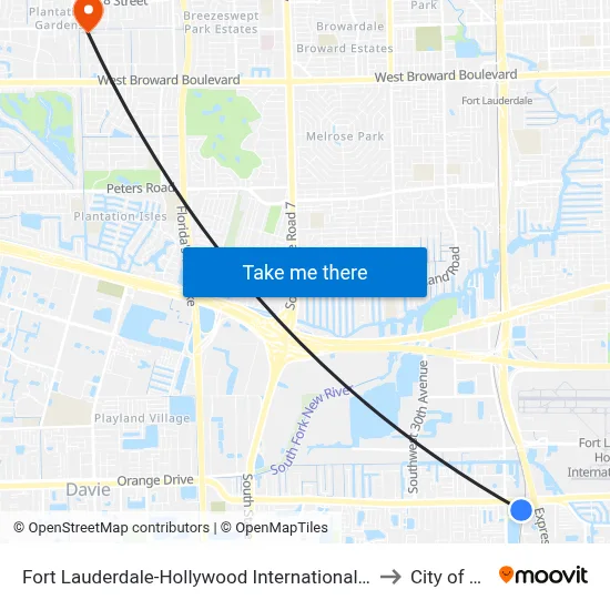 Fort Lauderdale-Hollywood International Airport Griffin Road/Tri-Rail Station to City of Plantation map