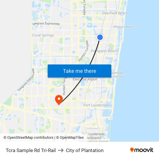 TCRA Sample Rd Tri-Rail to City of Plantation map