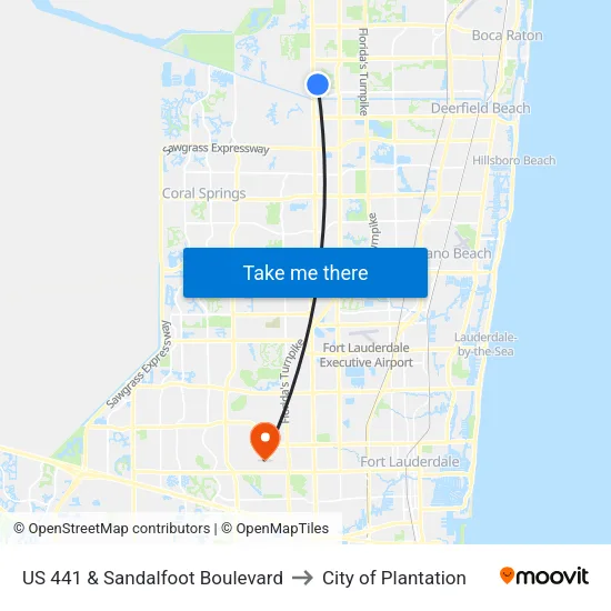 US 441 & Sandalfoot Boulevard to City of Plantation map