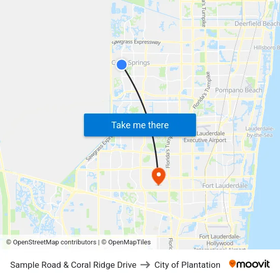 Sample Road & Coral Ridge Drive to City of Plantation map