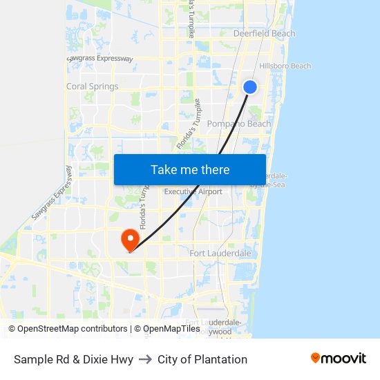 Sample Rd & Dixie Hwy to City of Plantation map