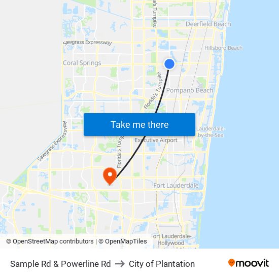 Sample Rd & Powerline Rd to City of Plantation map