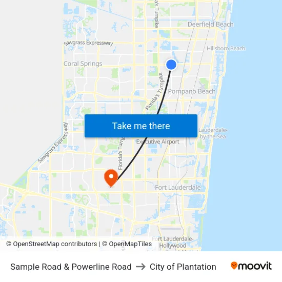 Sample Road & Powerline Road to City of Plantation map
