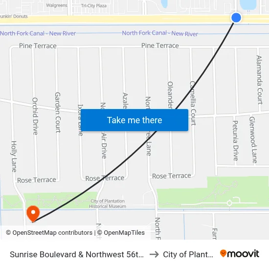 Sunrise Boulevard & Northwest 56th Avenue to City of Plantation map
