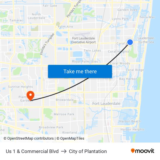 Us 1 & Commercial Blvd to City of Plantation map