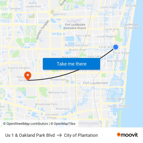 Us 1 & Oakland Park Blvd to City of Plantation map