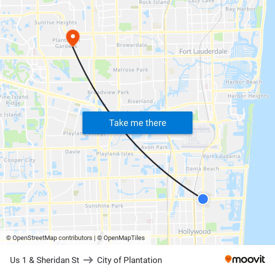 Us 1 & Sheridan St to City of Plantation map