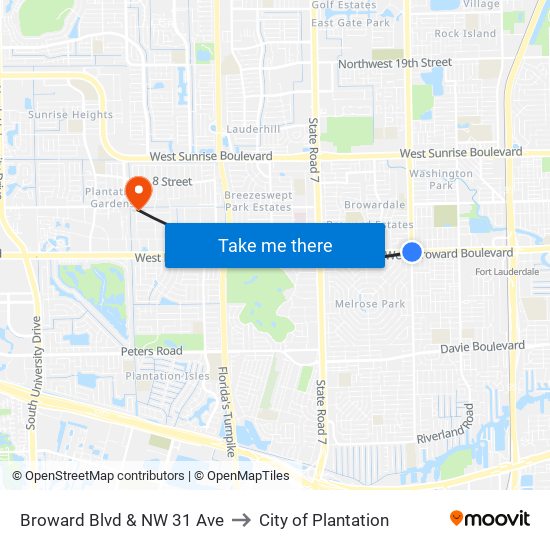 Broward Blvd & NW 31 Ave to City of Plantation map