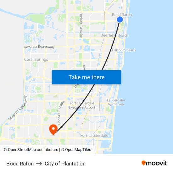 Boca Raton to City of Plantation map