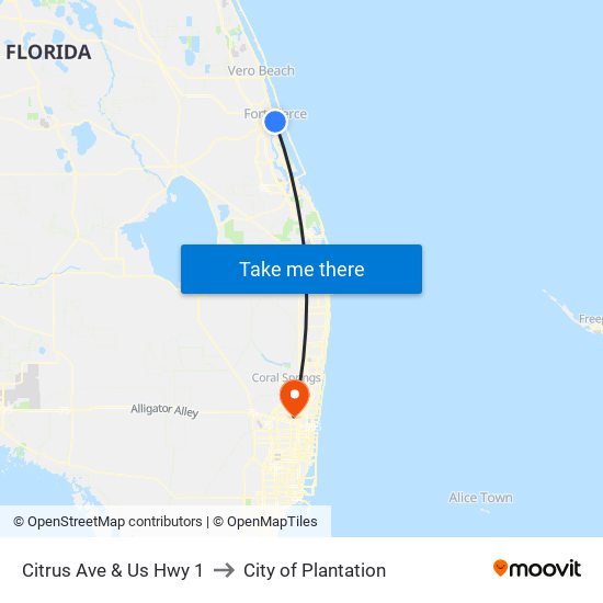 Citrus Ave & Us Hwy 1 to City of Plantation map