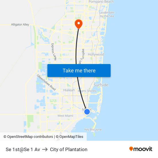 Se 1st@Se 1 Av to City of Plantation map