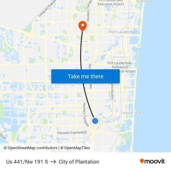 Us 441/Nw 191 S to City of Plantation map