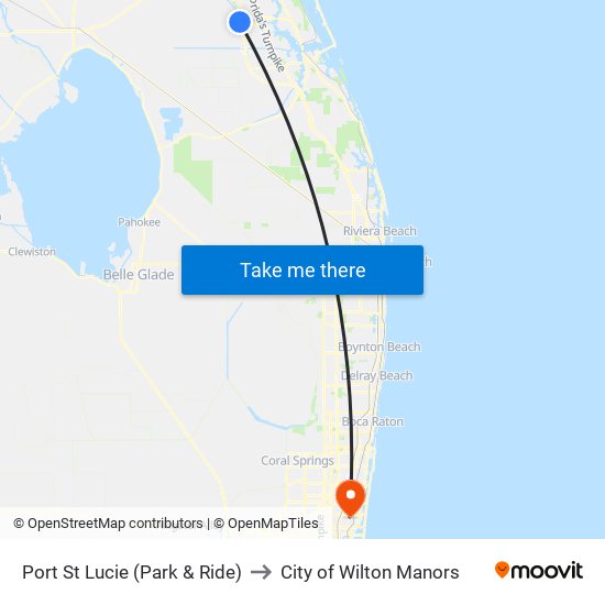 Port St Lucie (Park & Ride) to City of Wilton Manors map