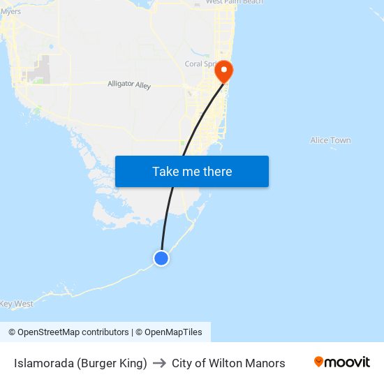 Islamorada (Burger King) to City of Wilton Manors map