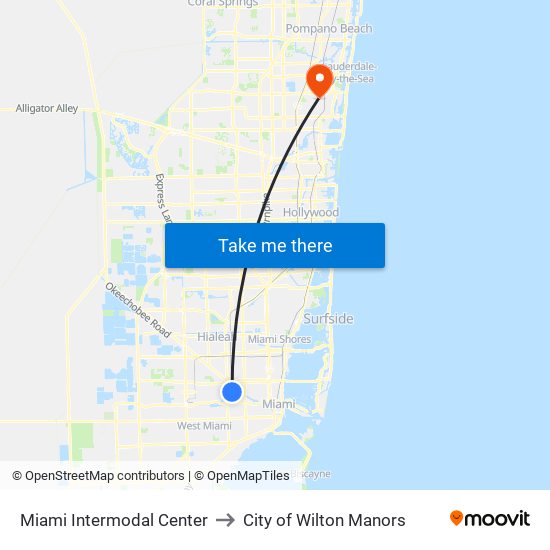 Miami Intermodal Center to City of Wilton Manors map