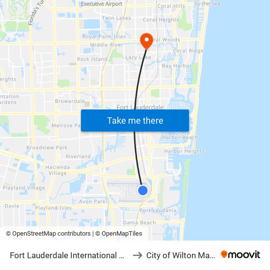 Fort Lauderdale International Airport to City of Wilton Manors map