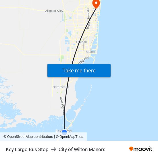 Key Largo Bus Stop to City of Wilton Manors map