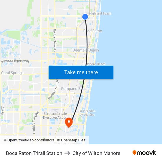 Boca Raton Trirail Station to City of Wilton Manors map