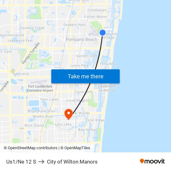 Us1/Ne 12 S to City of Wilton Manors map