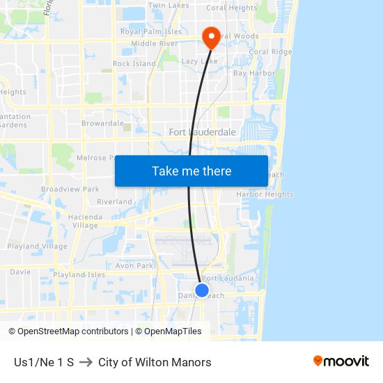 Us1/Ne 1 S to City of Wilton Manors map