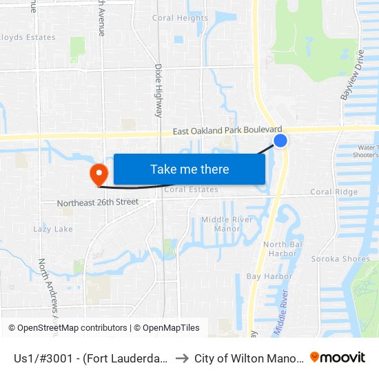 Us1/#3001 - (Fort Lauderdale) to City of Wilton Manors map