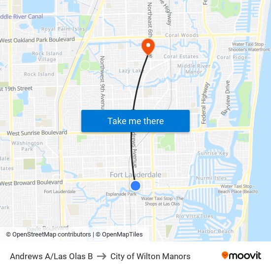 Andrews A/Las Olas B to City of Wilton Manors map