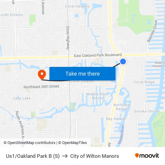 Us1/Oakland Park B (S) to City of Wilton Manors map