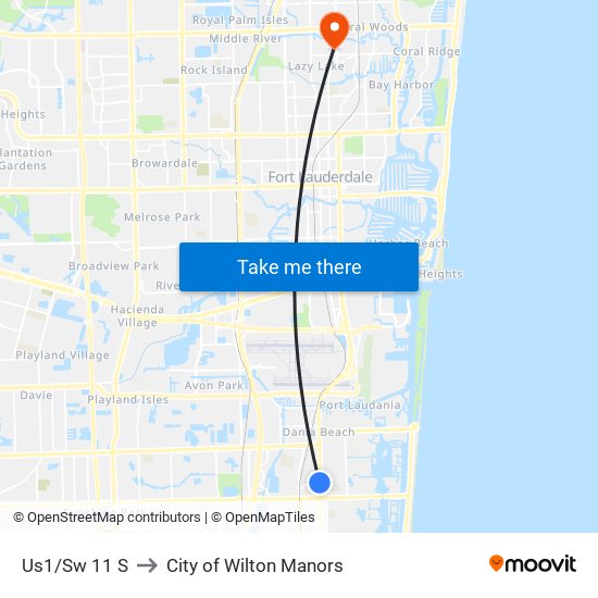 Us1/Sw 11 S to City of Wilton Manors map