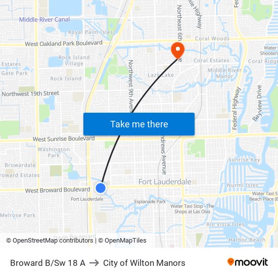 Broward B/Sw 18 A to City of Wilton Manors map