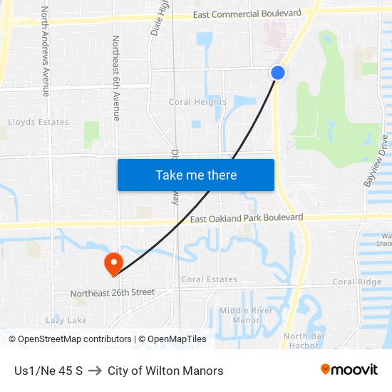 US1/NE 45 S to City of Wilton Manors map