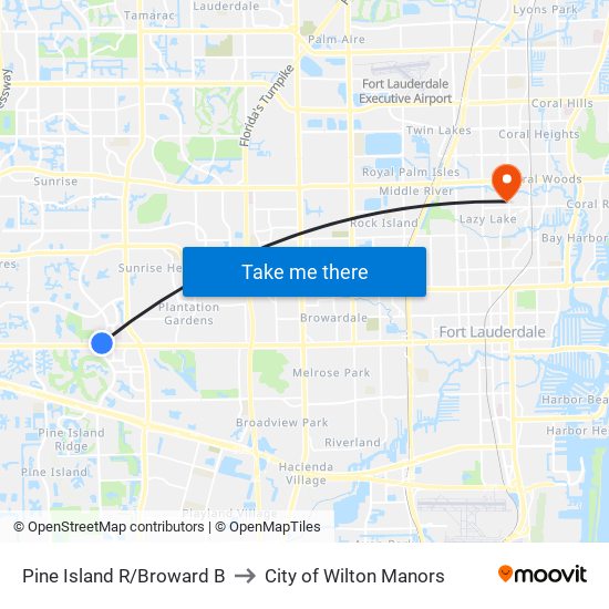 Pine Island R/Broward B to City of Wilton Manors map