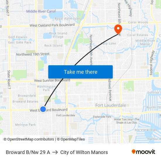 Broward B/Nw 29 A to City of Wilton Manors map