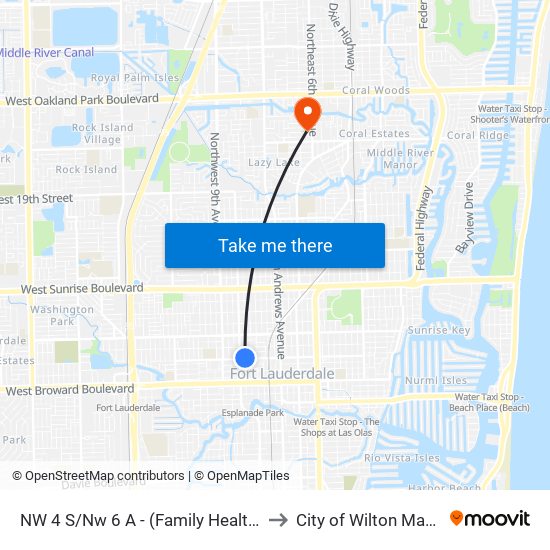 NW 4 S/Nw 6 A - (Family Health Ctr) to City of Wilton Manors map