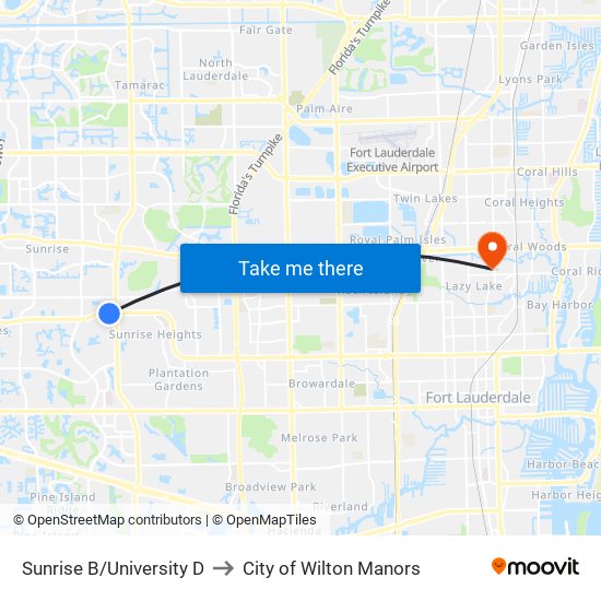 Sunrise B/University D to City of Wilton Manors map