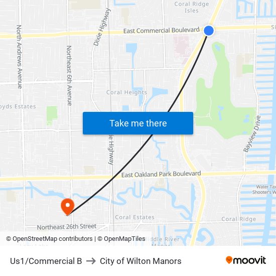 Us1/Commercial B to City of Wilton Manors map
