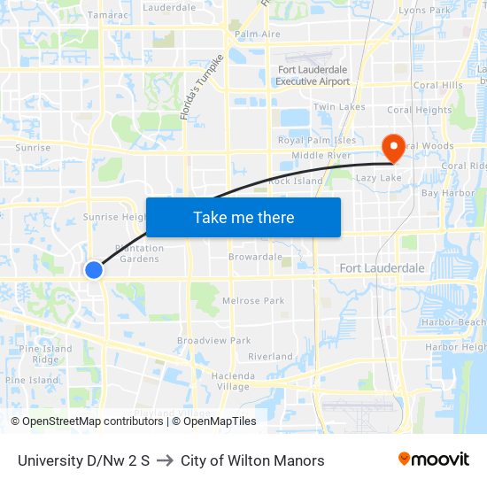 University D/Nw 2 S to City of Wilton Manors map