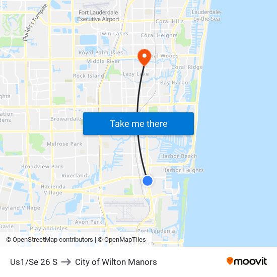 Us1/Se 26 S to City of Wilton Manors map